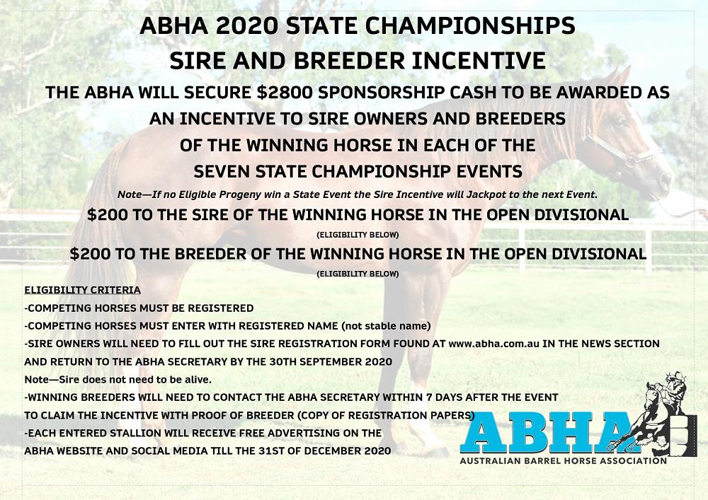 2020 State Championships Sire and Breeder Incentive